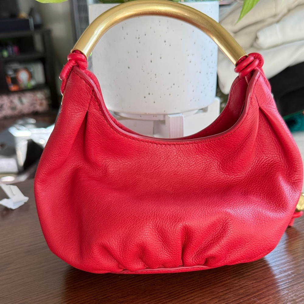 Madewell Red Leather Hobo Bag with Gold Handle